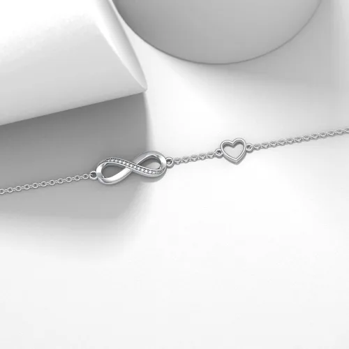 Miniatura 4 de Pulsera de corazón infinito de diamantes para mujer, plata de ley 925, pulsera de eslabones infinitos para el día de la madre, Navidad, regalos