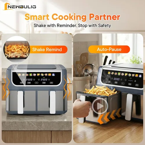 Miniatura 5 de NEWBULIG Freidora de aire doble con 2 cestas de 9.5 cuartos de galón, freidoras de aire grandes 10 en 1 con placa de cerámica para cocinar, cocinar