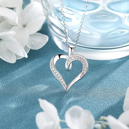 Miniatura 3 de Billie Bijoux Collar de corazón de plata de ley 925 chapado en platino redondo con circonita cúbica y diamante fino, regalo para mujeres y niñas