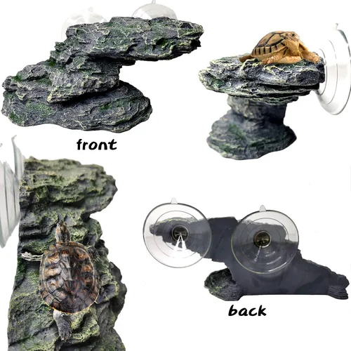 Miniatura 5 de PINVNBY Plataforma de descanso para tortugas, muelle de tortuga, resina, descanso, roca, reptil, hábitat, escalada, adorno flotante para decoración