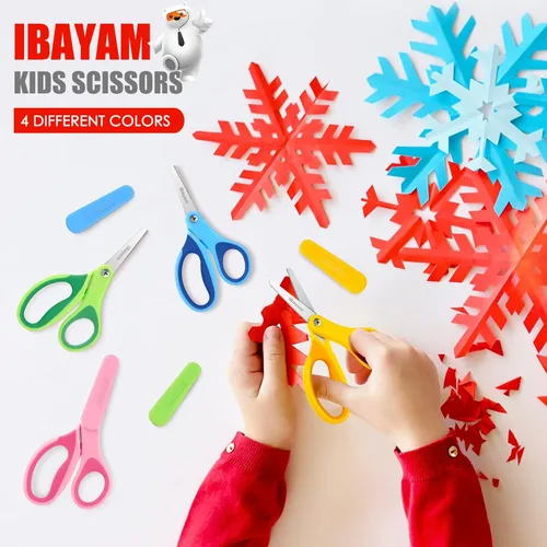 Miniatura 5 de Tijeras para niños, iBayam Tijeras de seguridad de punta roma de 5 pulgadas con cubierta: regalos de Navidad de Halloween para niños de 4 a 12 años