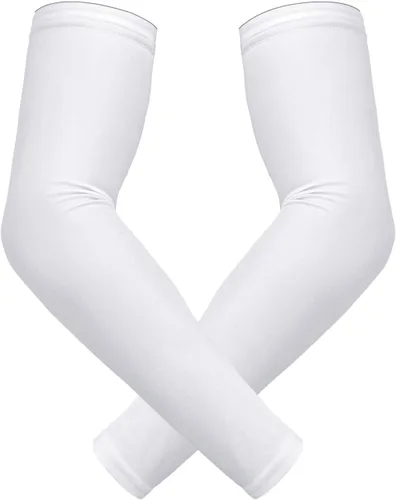 HDE Mangas de compresión de brazo para niños, manga de tiro de baloncesto, deportes juveniles, protección solar, fútbol, béisbol, 1 par Blanco