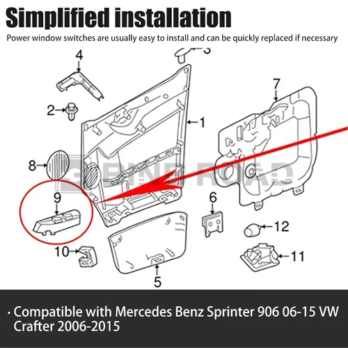 Miniatura 9 de 9065451513 Interruptor de elevalunas eléctrico del lado del conductor, interruptor de control maestro eléctrico compatible con Mercedes Benz
