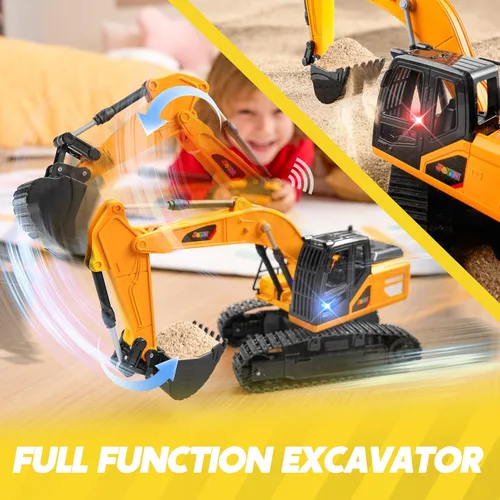 Miniatura 8 de JOYIN Excavadora de Control Remoto Juguetes para Niños, Excavadora de Juguete RC de 2.4Ghz con Luz, Juguetes de Construcción para Niños de 3-5 4-7