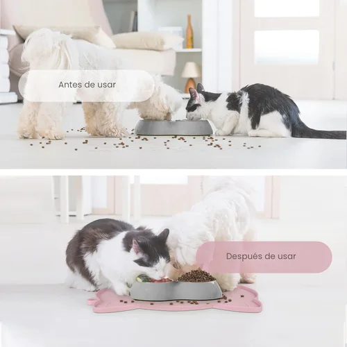 Miniatura 4 de Coomazy Tapete para comida y agua para gatos, alfombrilla de silicona antideslizante más gruesa con borde elevado (rosa, mediano)