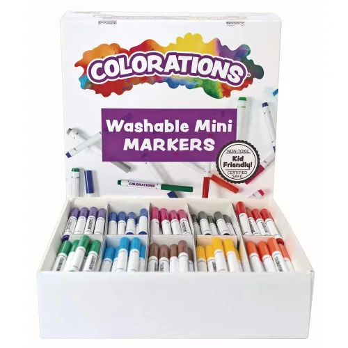 Colorations Mini marcadores lavables, 200 marcadores, 10 colores, colorear, papel, niños, dibujo, colores llamativos, aula, preescolar, suministros