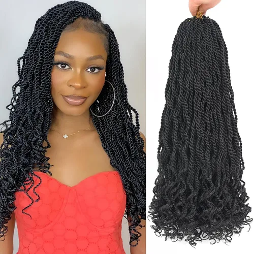 Miniatura 39 de Leeven Cabello de Ganchillo Rizado Senegalés de 12 Pulgadas, 8 Paquetes Trenzas de Ganchillo Cortas Ombre Marrón, Trenzas Havana Pequeñas #T30