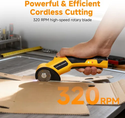 Miniatura 2 de Cortador de cartón, tijeras eléctricas inalámbricas con bloqueo de seguridad y luz LED, corte de alta velocidad de 320 RPM para cartón, tela, cuero