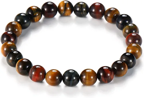 HOZEAL Pulsera de triple protección, brazalete de obsidiana negra con ojo de tigre y hematita para hombres y mujeres, para traer suerte y