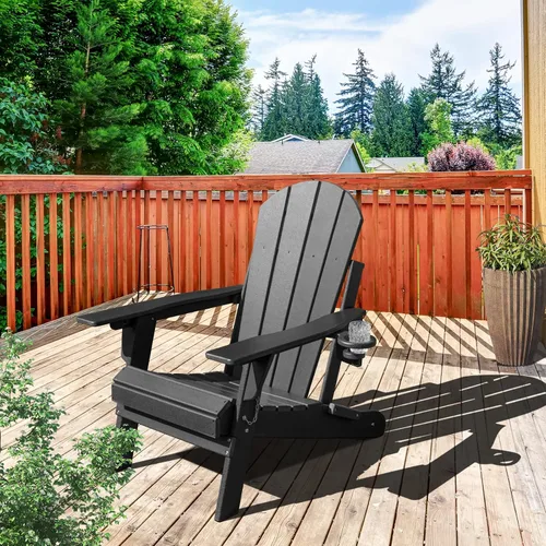 Miniatura 6 de Lepdep Silla plegable Adirondack moderna ajustable de plástico para exteriores, resistente a la intemperie, 3 posiciones con soporte para tazas