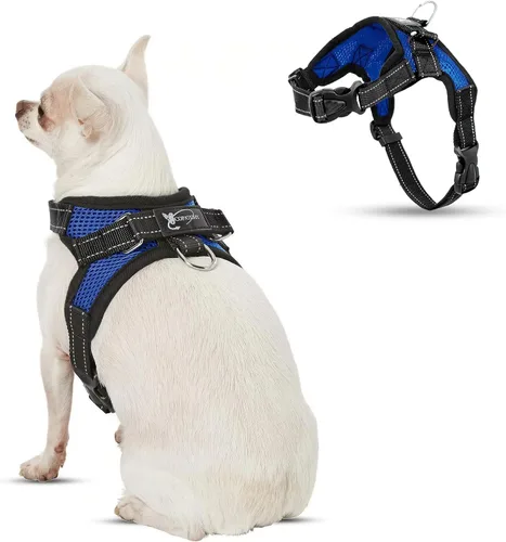 Miniatura 17 de Arnés ajustable reflectante para perro con asa evita tirones, XXS, Negro