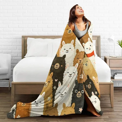 Miniatura 6 de Manta de Alpaca Linda Llama Alpaca Manta de Tiro Suave Acogedora Vellón Difusa Felpa Cálida Cosas Ropa de Cama Guardería Niño Pequeño Bebé Mantas