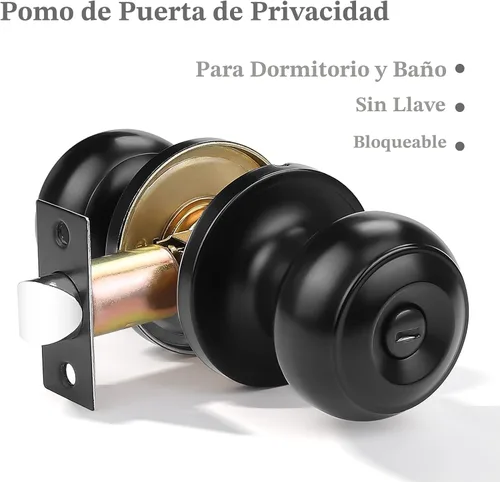 Miniatura 2 de Probrico Paquete de 10 Pomos Redondos de Privacidad para Puerta (Cerradura de Giro con Pulgar en el Interior), Pomos de Puerta sin Llave Juego