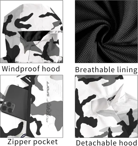 Miniatura 4 de TEZO Chaqueta impermeable para hombre, con capucha, rompevientos ligera