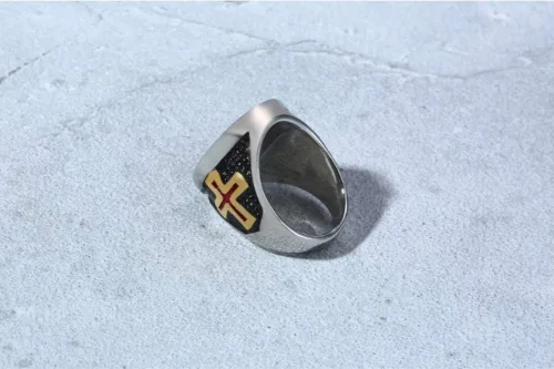 Miniatura 4 de Blowin - Anillo de acero inoxidable para hombre con corona de caballero y cruz religiosa gótica
