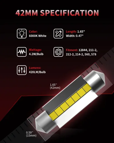 Miniatura 6 de LASFIT Fiesta LED superbrillante de 1.654 in de 1.61 pulgadas, 211-2 578 212-2, uso para cúpula, mapa, puerta, interior, cajuela, guantera, luces