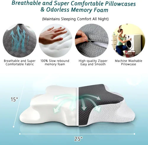Miniatura 7 de CHxxy Almohada cervical para el cuello para aliviar el dolor de dormir, almohadas de espuma viscoelástica, almohadas ergonómicas para dormir de Gris