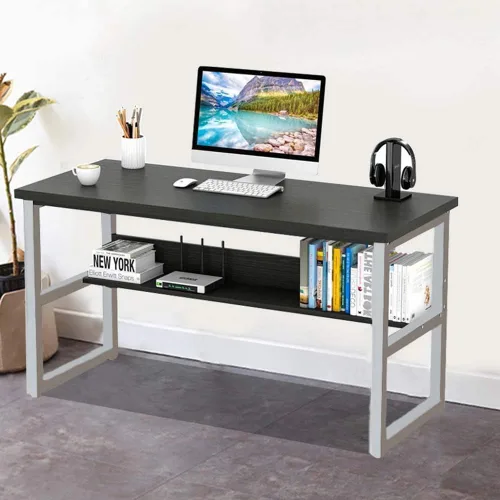 Miniatura 6 de Escritorio para computadora de oficina en casa con estantería, escritorio de madera de 43 pulgadas con estantes de almacenamiento, mesa moderna