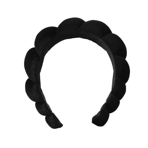 Miniatura 2 de Diadema de esponja de toalla de rizo para mujer, diadema de ducha hinchada para lavado facial, eliminación de maquillaje (paquete de 4, negro)