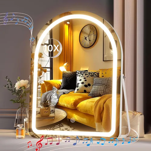 Miniatura 14 de Hasipu Espejo de tocador con luces, espejo de maquillaje LED arqueado de 11 x 14 pulgadas, espejo de maquillaje iluminado con luces, control táctil