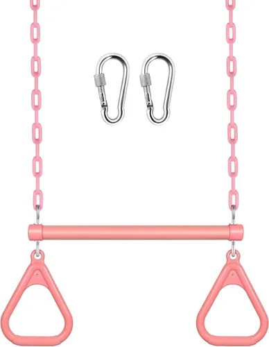 LadyRosian Barra de Trapecio de 17" Juego de Columpios Anillos de Gimnasio Cadena Resistente de 47" Accesorios de Juego de Columpios con Mosquetones