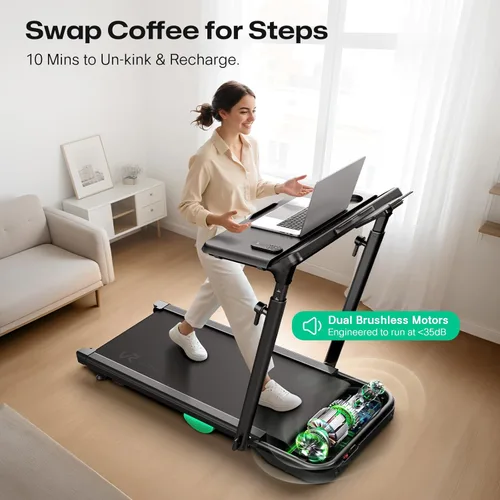 Miniatura 2 de UREVO Auto Incline Walking Pad with AI App, Adjustable Handlebar & Multifunctional Desk, 9% Power Incline Brushless Quiet Motorized Treadmill for