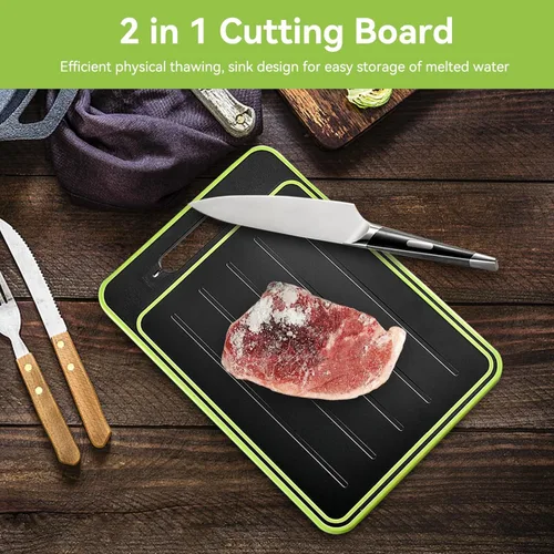 Miniatura 2 de Bandeja de descongelación 2 en 1, tabla de cortar de descongelación con afilador de cuchillos, bandeja de descongelación para carne congelada, tabla