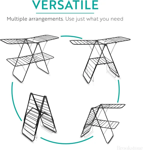 Miniatura 4 de Brookstone Estante plegable de 2 niveles - Soporte plegable para secadora de ropa para interiores y exteriores, estante para ropa o zapatos, Negro
