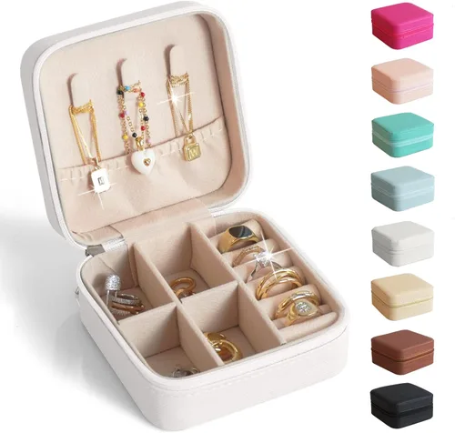 BeBeGee Joyero de viaje, mini organizador de viaje portátil, pequeñas cajas de joyería para mujeres, regalos de dama de honor y accesorios