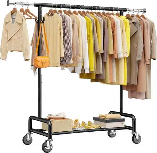 Miniatura 11 de Raybee Perchero resistente de 75 pulgadas extra ancho, 450 libras con 4 ganchos, ruedas bloqueables, perchero de metal para dormitorio, lavandería
