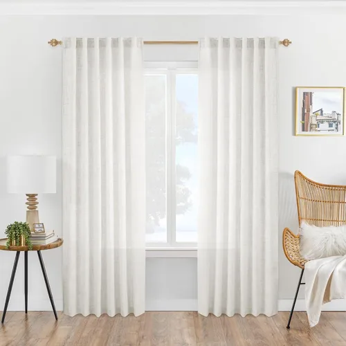 Miniatura 79 de Cortinas de lino 92 pulgadas de largo, juego de 2 paneles con bolsillo para barra, lengüeta trasera, cortinas transparentes para ventanas