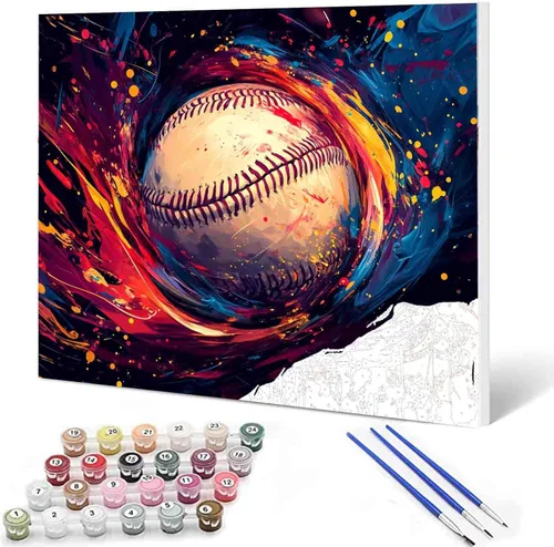 Miniatura 38 de Aihonmin Pintura por números, tema de baloncesto, kit de pintura al óleo para niños y adultos, pintura de dibujo de 16 x 20 pulgadas, pigmento Bola