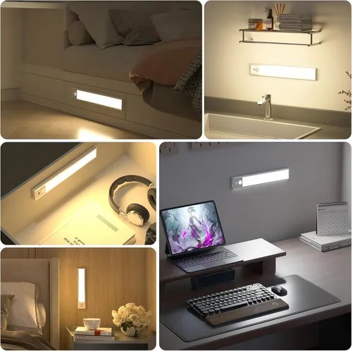 Miniatura 8 de Luces Bajo Gabinete con Sensor de Movimiento 3 Temperaturas de Color Luz LED para Closet, Luces Bajo Mostrador Recargables USB-C Luz Nocturna