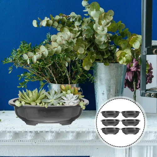 Miniatura 7 de GANAZONO 6 macetas de plástico para entrenamiento de bonsái, contenedor ovalado para plantas, maceta profunda con orificio de drenaje para el hogar