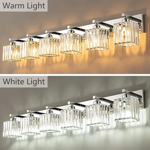 Miniatura 2 de Moderna lámpara de tocador de baño de cristal, color cromo, de 6 luces Cromo Recto