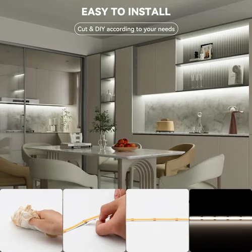 Miniatura 9 de PAUTIX COB - Tira de luces LED de 48 pies súper brillante, 504 LEDs/m blanco natural 5000K CRI90+ cinta LED flexible de 24 V para gabinete, hogar