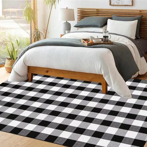 Miniatura 6 de Buffalo - Alfombra lavable de 5 x 7 pies, alfombra de algodón tejida a mano para interiores o exteriores, alfombra de área grande para sala