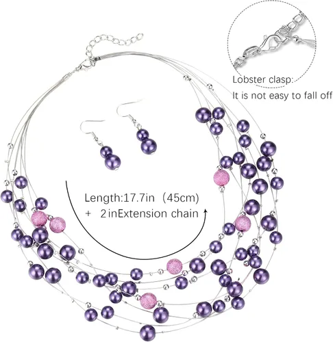 Miniatura 6 de Collar de perlas en capas de múltiples hebras, gargantilla de perlas para mujer, joyería de cuentas para bodas y fiestas
