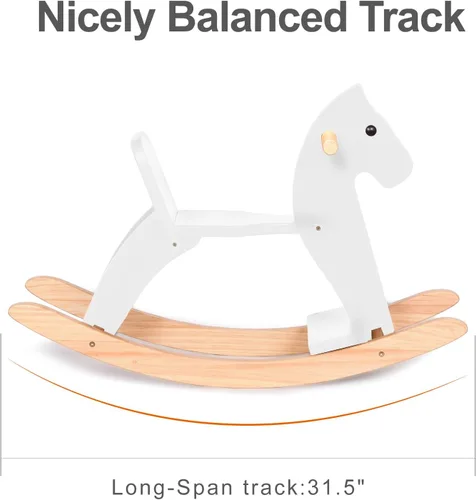 Miniatura 3 de Caballo mecedor de madera para bebé, juguete para niños pequeños, diseño clásico de madera maciza con pedal cómodo y respaldo seguro, regalo ideal