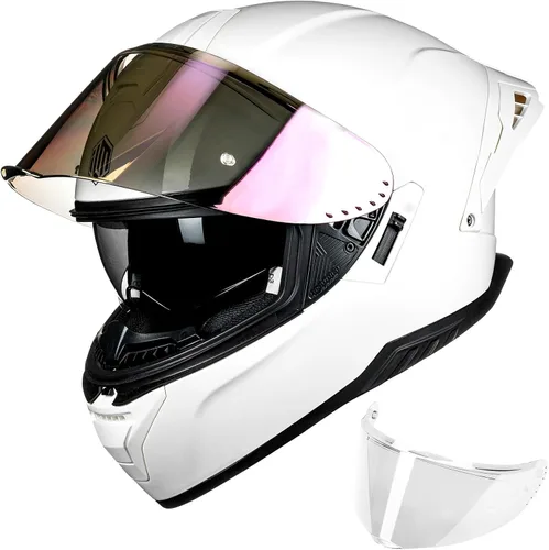 Miniatura 10 de ILM Cascos de motocicleta de cara completa para adultos, hombres y mujeres, doble visera Powersports Motorbike Street Racing 619 (negro dorado, S)