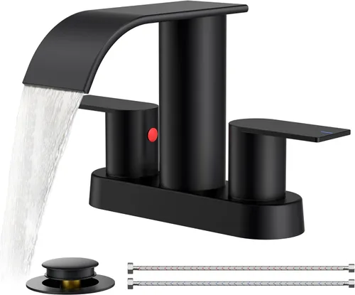 Miniatura 23 de FORIOUS Grifos de baño negros y dorados, cascada de 4 pulgadas con drenaje desplegable de metal y manguera cUPC para lavabo, tocador, RV, pedestal