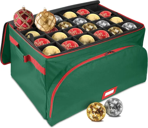Miniatura 15 de Caja de almacenamiento premium para adornos navideños – Con capacidad para hasta 72 adornos de 3 pulgadas + 8 ranuras laterales para figuritas y Rojo
