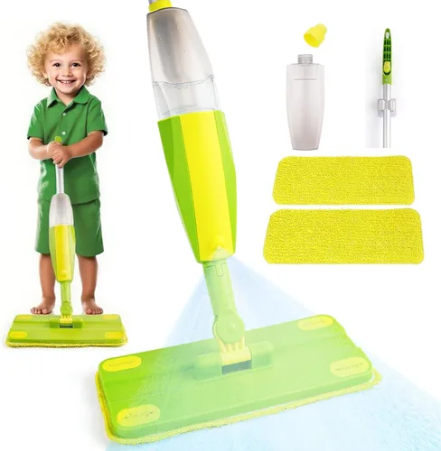 Miniatura 11 de Trapeador con atomizador para niños, juego de limpieza de mopa para niños, juego de mini trapeador de trabajo real y recogedor de escoba para niños
