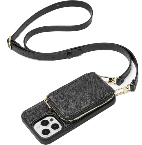 Miniatura 11 de ZVE funda tipo cartera bandolera para iPhone 13 Pro Max (6.7 pulgadas) y tarjetero con cremallera e interferencia de radiofrecuencia, monedero