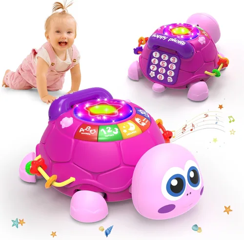 Hanayo Juguetes musicales de tortuga para bebés, juguetes para niñas de 6 a 18 meses, juguete educativo de aprendizaje temprano para bebés, regalos