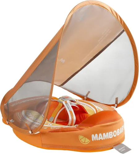 Flotador de natación Mambobaby con cola para bebé con toldo, flotador de piscina sólido, entrenador de natación para bebés, entrenamiento de Naranja