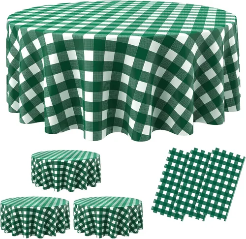 Miniatura 14 de Remagr Mantel Desechable de Cuadros Redondo de Plástico Buffalo Plaid Mantel de Mesa de 84'' Cubierta de Mesa Gingham para Picnic Camping BBQ Fiesta