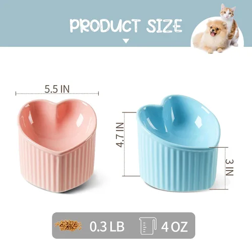 Miniatura 3 de Cuencos elevados inclinados para gatos, cuencos elevados de cerámica para gatos, con forma de corazón de amor, platos inclinados para alimentación