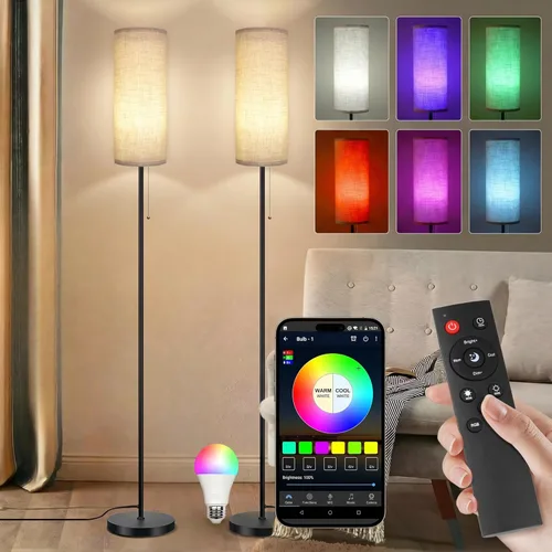 Ldeco Lámpara de pie para sala de estar, lámparas de pie modernas con pantalla, lámpara alta minimalista con interruptor de cadena para sala de beige