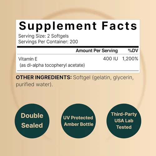 Miniatura 2 de NatureBell Cápsulas blandas de aceite de vitamina E, 400iu por porción, 400 píldoras Suplementos antioxidantes esenciales, forma de fácil